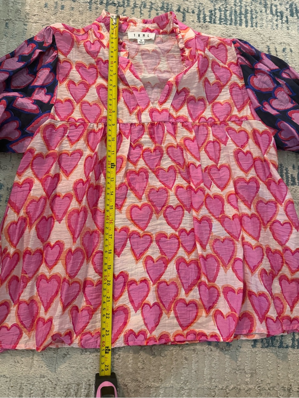 THML Pink Heart-Print V-Neck Short Sleeve Blouse - Picture 5 of 5